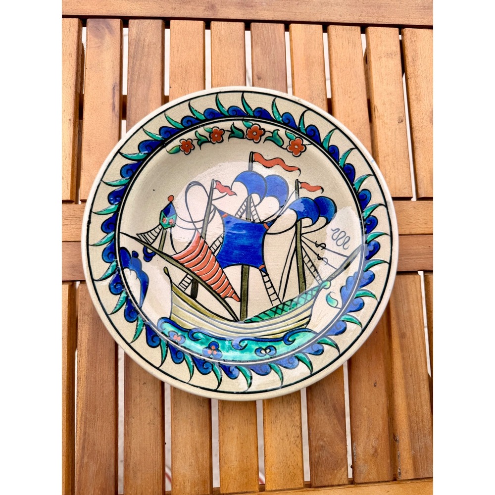 Ephesus Ceramic Turkey Handmade Hand Painted Sailing Ship Decorative Wall Plate - Picture 1 of 3